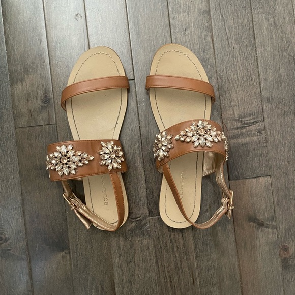 Bcbg brown leather rhinestone Brinah flat sandal - Picture 2 of 5